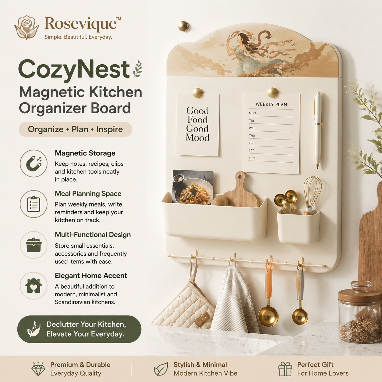 Rosevique™ CozyNest Magnetic Kitchen Organizer Board