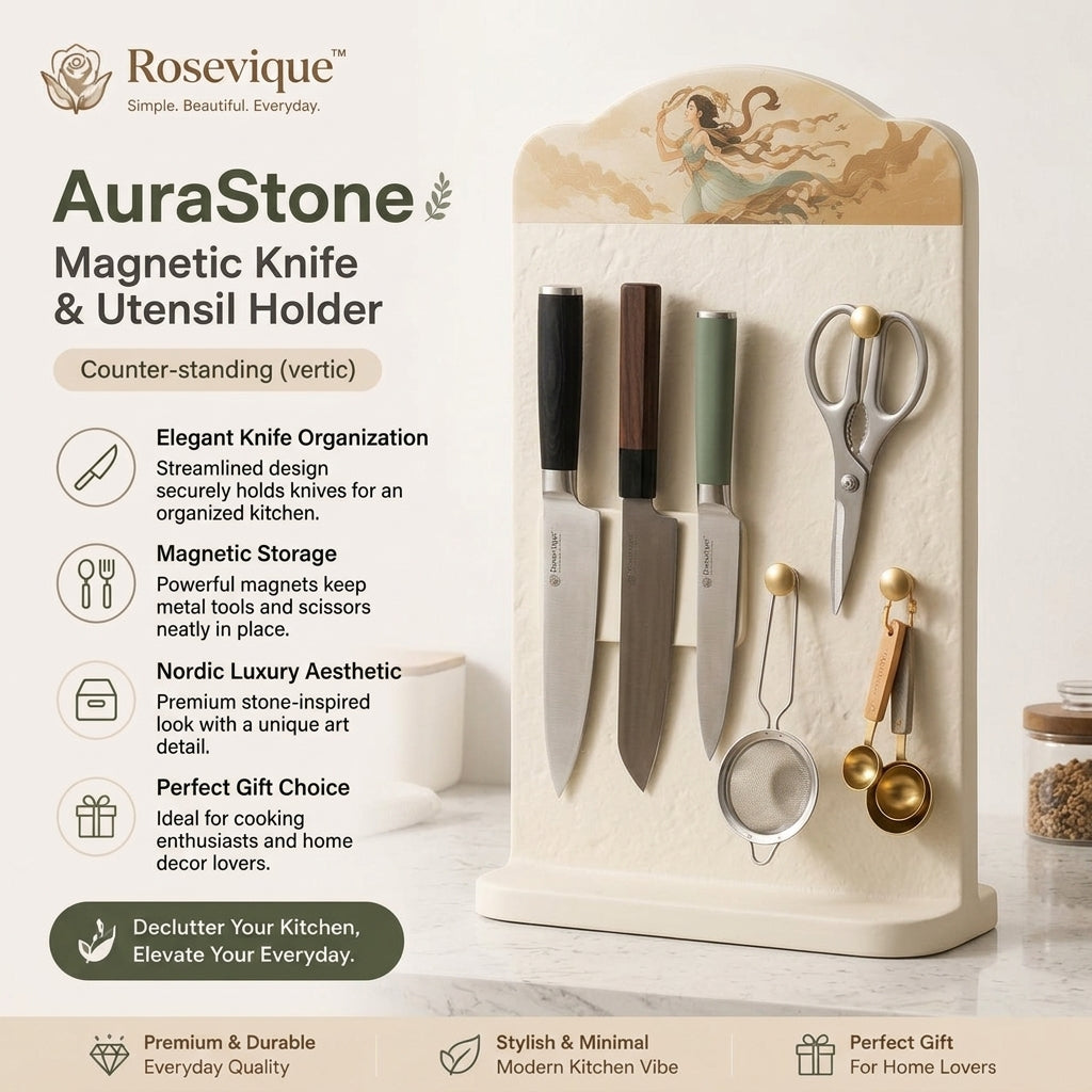 Rosevique™ AuraStone Magnetic Knife & Utensil Holder