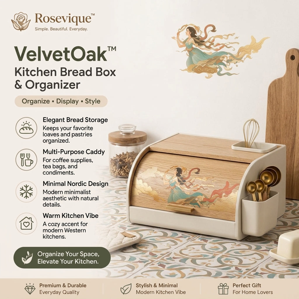 Rosevique™ VelvetOak Kitchen Bread Box & Countertop Organizer